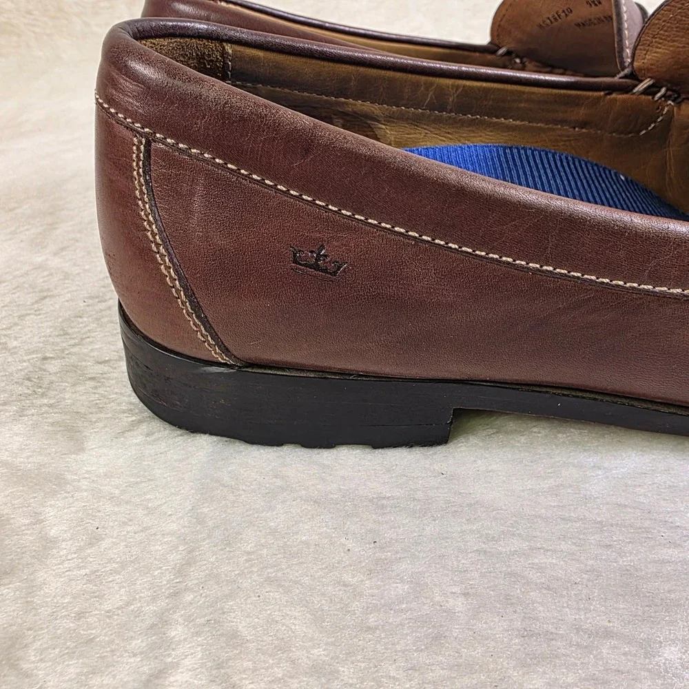 Peter Millar Penny Loafers Brown Leather Slip On Handsewn Moc Toe Mens 9.5 M